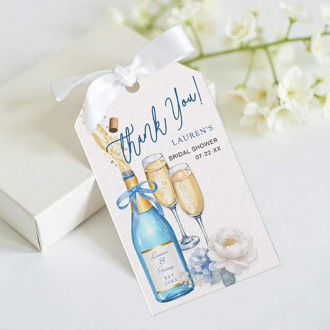 Blue Champagne Bridal Shower Thank You Favour Tag (Thank You Favor Tag)