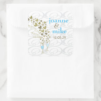 Blue Champagne Cheers & Gold Hearts Chic Wedding Square Sticker