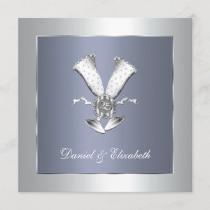 Blue Champagne Glass 25th Wedding Anniversary Invitation