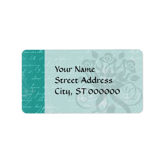 blue chandelier and vintage writing address label