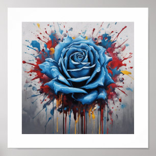 Blue Chaos Rose Poster