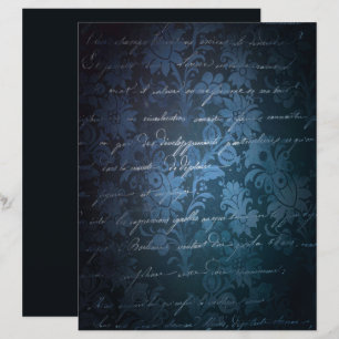 Blue Charcoal Grey Grunge Floral Scrapbook Paper