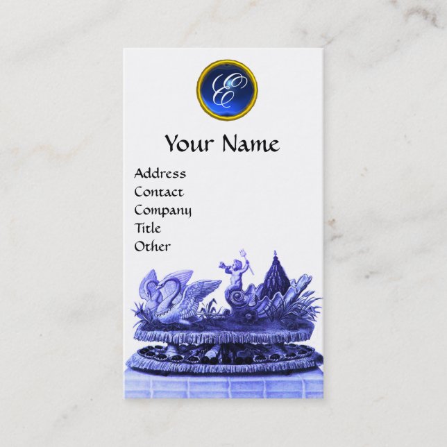 BLUE CHARIOT OF SWANS WITH CUPCAKES AND PASTRY BUSINESS CARD (Front)