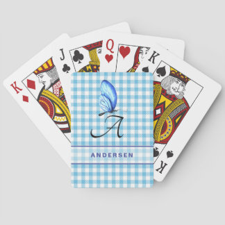 Blue Check And Blue Butterfly Playing Cards
