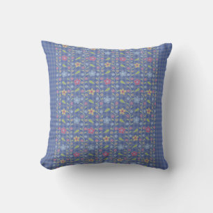 Blue Check Floral Cushion