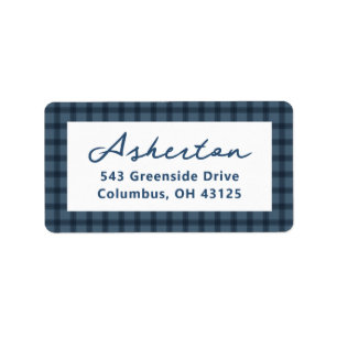 Blue check frame simple plaid return address label