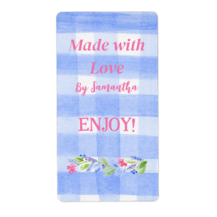 Blue Check Gingham Flowers MADE WITH LOVE