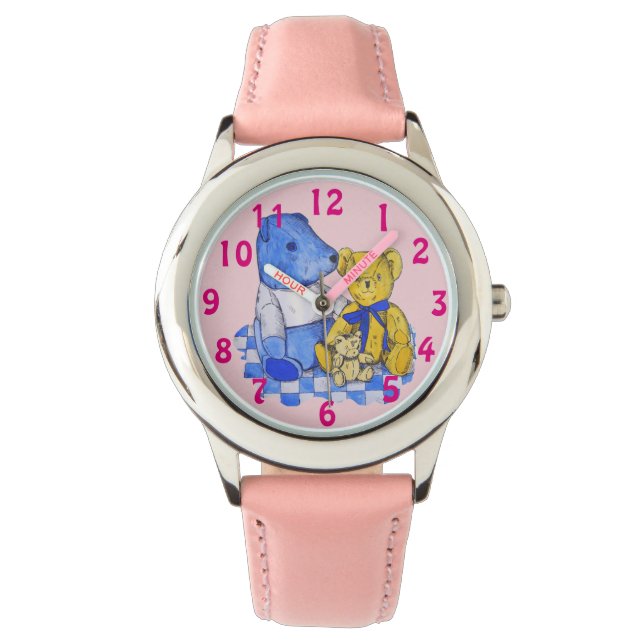 blue check picnic cloth with three teddies watch (Front)