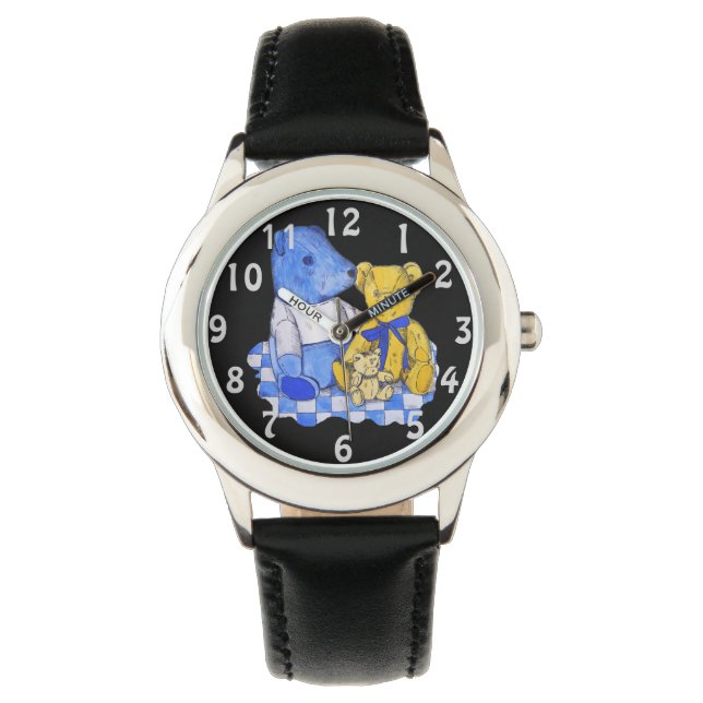 blue check picnic cloth with three teddies watch (Front)