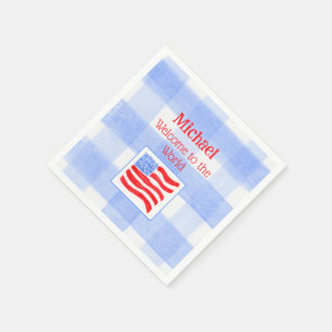 Blue Check USA Flag WELCOME TO THE WORLD Napkin