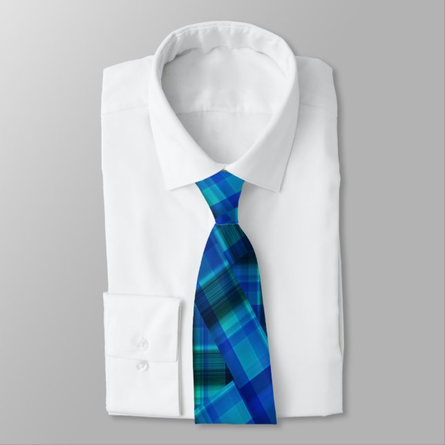 Blue Checked Crisscross Tartan, Tie (Tied)
