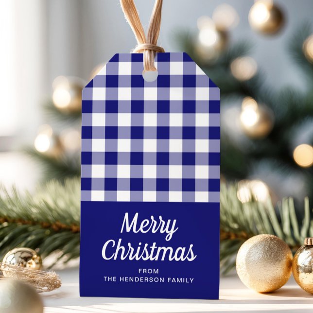 Blue Checked Script Christmas Gift Tags (Blue Checked Script Christmas Gift Tags)