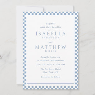 Blue Checker Frame Wedding Invitation