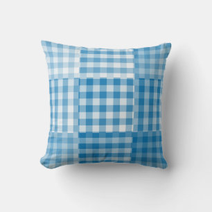 Blue Checker Patchwork Pattern Cushion