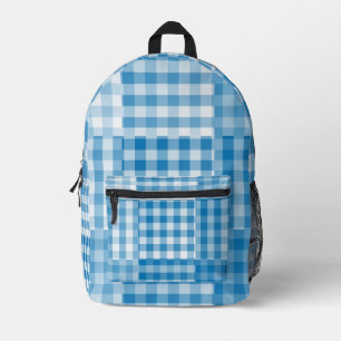 Blue Checker Patchwork Pattern Printed Backpack