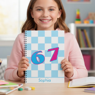 Blue Checker Personalized Name 67 Number Design Notebook