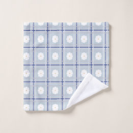 Blue Checkered Daisy pattern Bath Towel Set