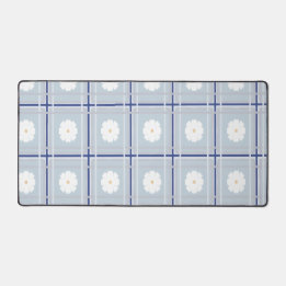 Blue Checkered Daisy pattern Desk Mat