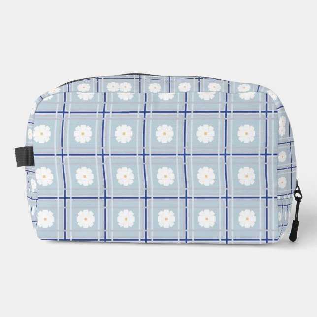 Blue Checkered Daisy pattern Dopp Kit (Front)