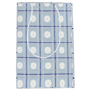 Blue Checkered Daisy pattern Medium Gift Bag