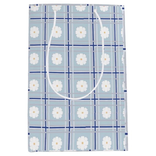 Blue Checkered Daisy pattern Medium Gift Bag (Front)