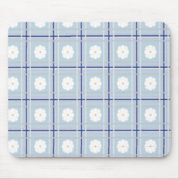 Blue Checkered Daisy pattern Mouse Mat