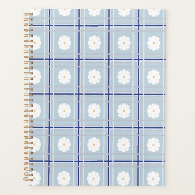 Blue Checkered Daisy pattern Planner (Front)
