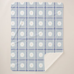 Blue Checkered Daisy pattern Sherpa Blanket