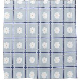 Blue Checkered Daisy pattern Shower Curtain