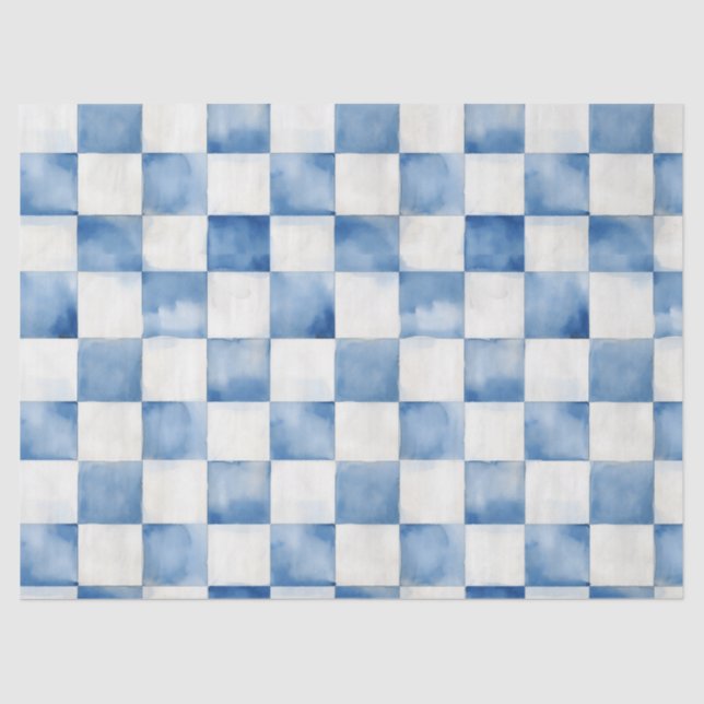 Blue Checkered Decorative Tissue Wrap Paper (Front)