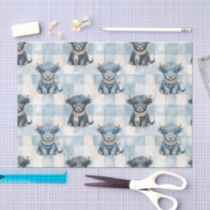 Blue Checkered Highland Cow Cute Tissue Paper