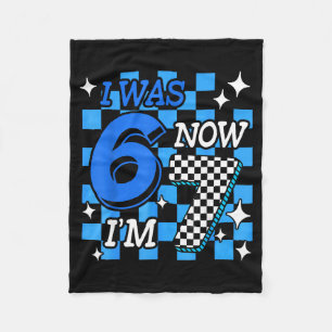 Blue Checkered I Was 6 Now Im 7 Birthday Boy Bday Fleece Blanket