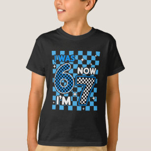Blue Checkered I Was 6 Now I'm 7 Birthday Boy Bday T-Shirt