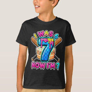 Blue Checkered I Was 6 Now I'm 7 Birthday Cake Bas T-Shirt