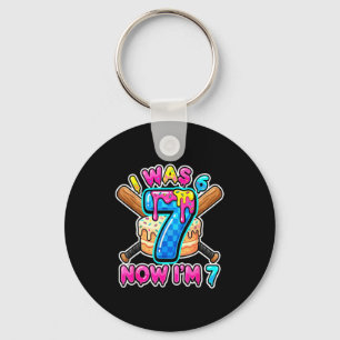 Blue Checkered I Was 6 Now Im 7 Birthday Cake Base Key Ring