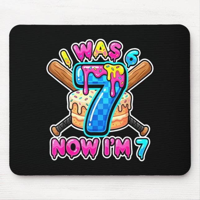 Blue Checkered I Was 6 Now Im 7 Birthday Cake Base Mouse Mat (Front)