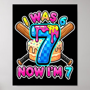Blue Checkered I Was 6 Now Im 7 Birthday Cake Base Poster