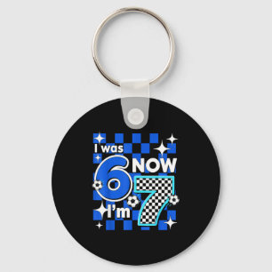 Blue Checkered I Was 6 Now Im 7 Birthday Soccer Bo Key Ring