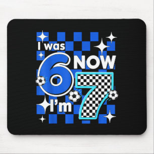 Blue Checkered I Was 6 Now Im 7 Birthday Soccer Bo Mouse Mat