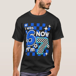 Blue Checkered I Was 6 Now Im 7 Birthday Soccer Bo T-Shirt