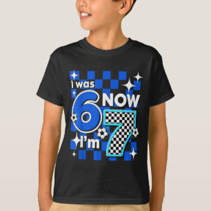 Blue Checkered I Was 6 Now Im 7 Birthday Soccer Bo T-Shirt