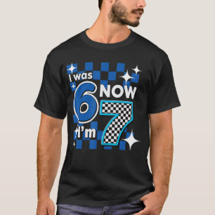 Blue Checkered I was 6 Now Im 7 Birthday T-Shirt