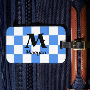 Blue Checkered Pattern Background Luggage Tag