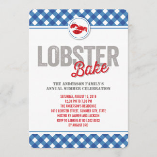 Blue Checks Lobster Bake Annual Summer Party Invitation