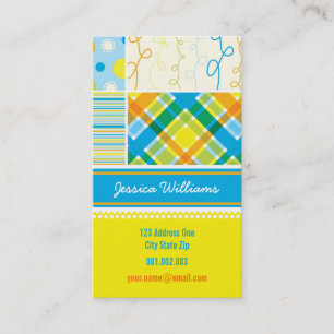 Blue Checks Stripes Dots Scribbles Combo Pattern Business Card