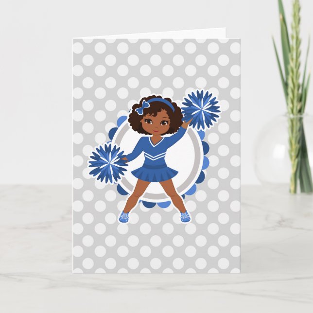 Blue Cheerleader African American  - Cute Cheer Card (Front)