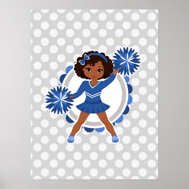 Blue Cheerleader African American  - Cute Cheer Poster (Front)
