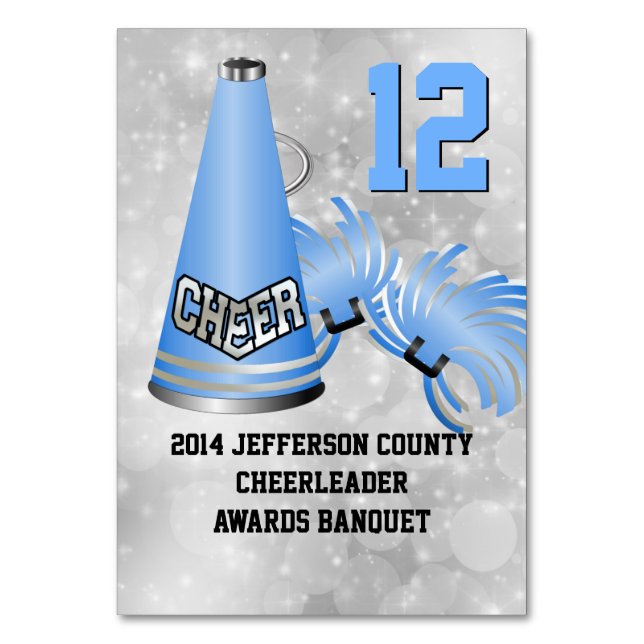 Blue Cheerleader Banquet Table Number Card (Front)