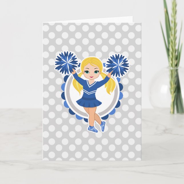 Blue Cheerleader Blonde - Cute Cheer Card (Front)