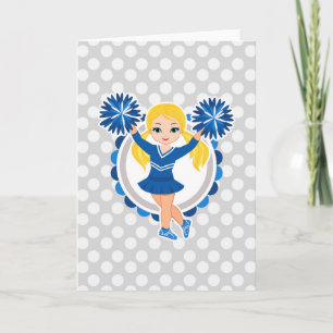 Blue Cheerleader Blonde - Cute Cheer Card
